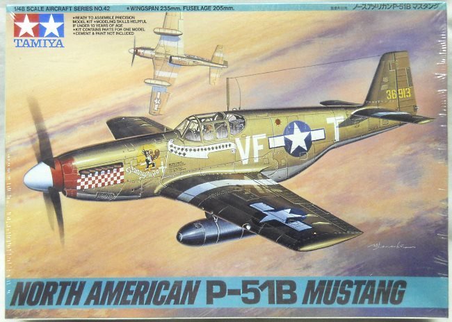 Tamiya 1/48 North American P-51B Mustang - USAAF 336 FS 4th FG Capt. D. Gentile / 358 FS 355 FG Lt. William Hovde / 339 FS 504 FG, 61042-1800 plastic model kit